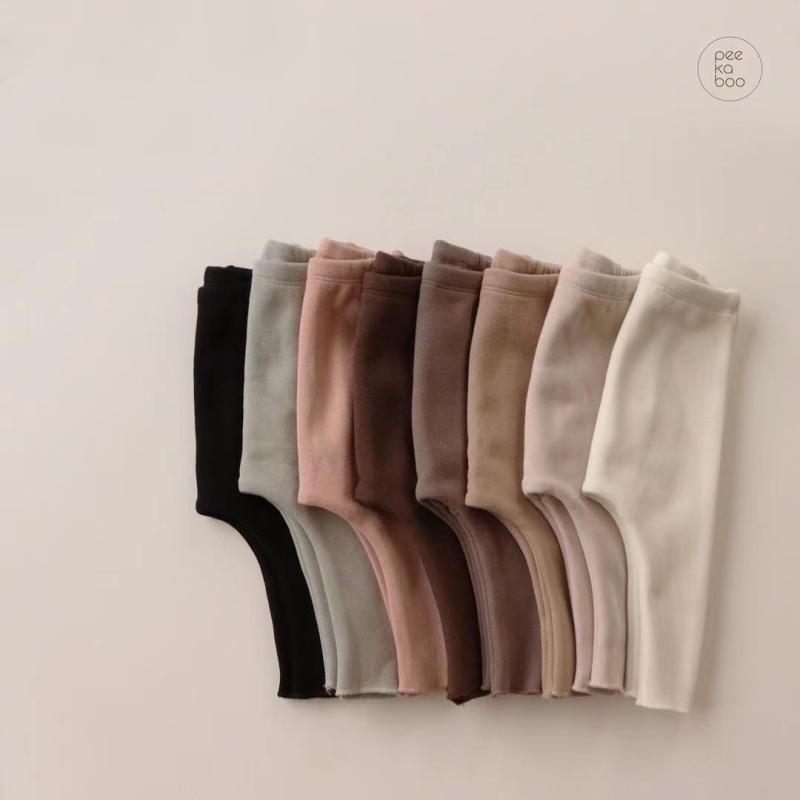 ベビー ユニセックス 秋冬 パンツ レギンス 無地 シンプル ゴムベルト ダークブラウン ピンク アプリコ..