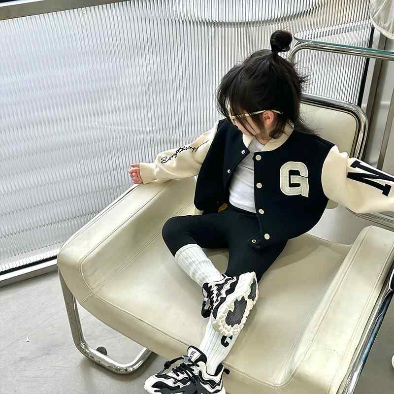女の子 ジャケット カラー ブロック 西洋 野球 ユニフォーム 女の子 赤ちゃん カジュアル トップス ラウンドネック 春秋