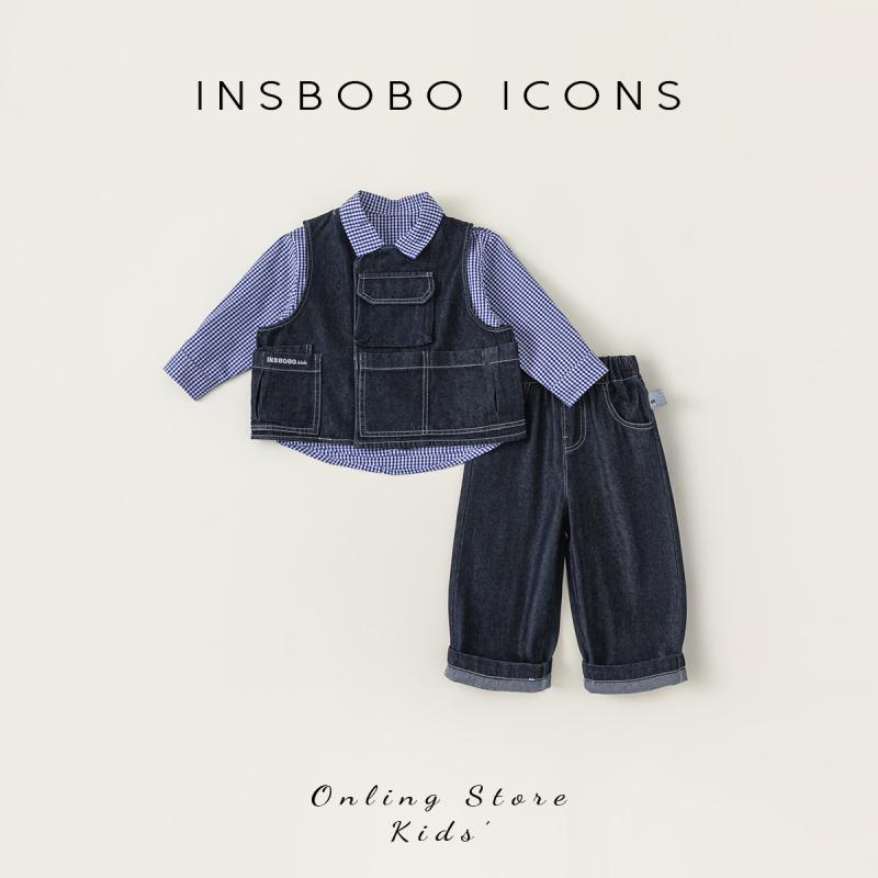 キッズファッション トップス ベスト シャツ 3点 セット ロング パンツ ズボン 長袖 かわいい カジュアル 普段着 子供服 春