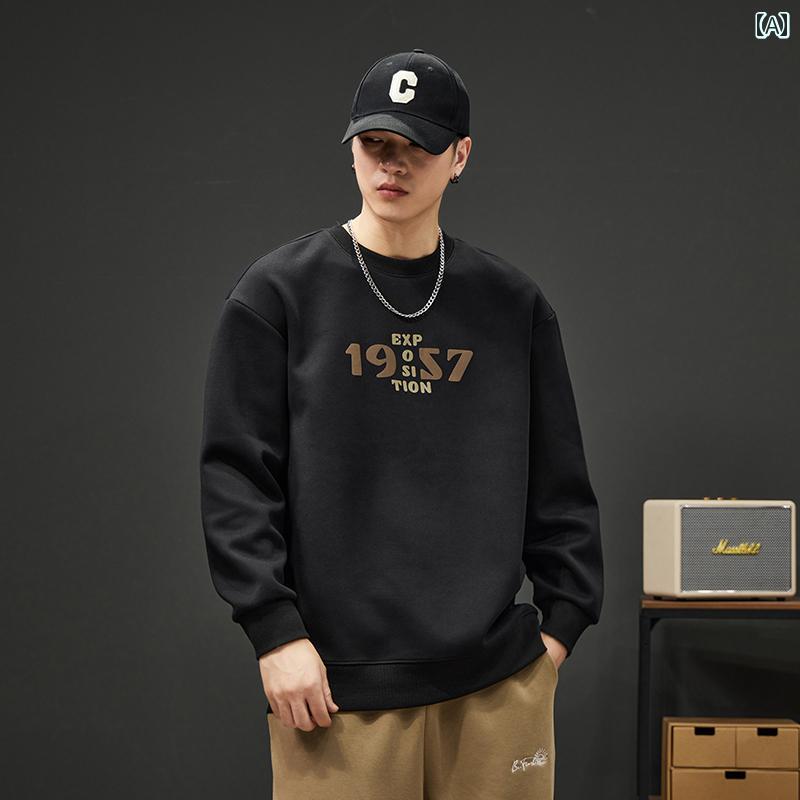 メンズ カジュアル 秋冬 ラウンドネック プルオーバー スウェットシャツ ファッション 長袖 トップス メンズ ゆったり レジャー