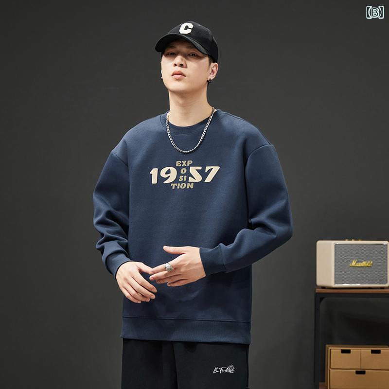 メンズ カジュアル 秋冬 ラウンドネック プルオーバー スウェットシャツ ファッション 長袖 トップス メンズ ゆったり レジャー