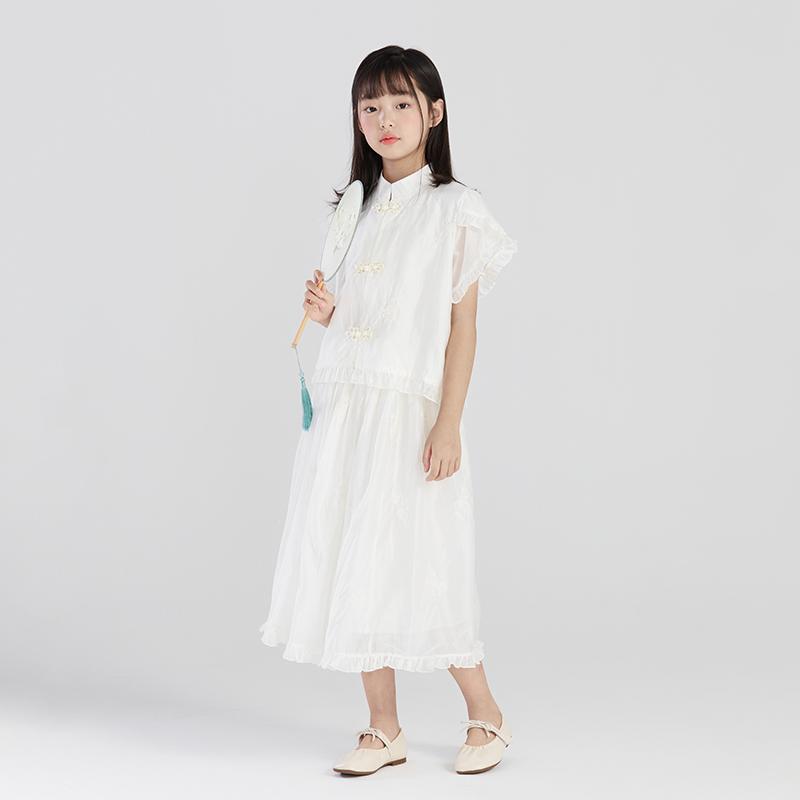 キッズ ベビー 韓国 セットアップ 女の子 チャイナ風 セット 夏 子供 トップス スカート レトロ 唐セッ..