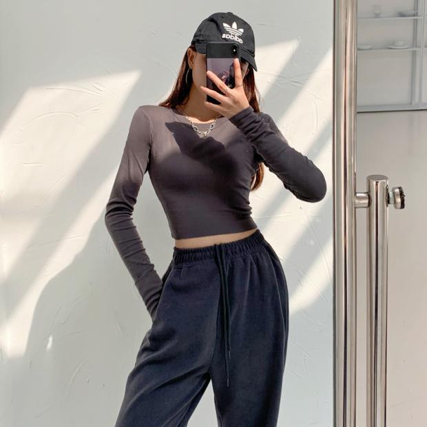 アメリカ タイト 長袖 レイヤリング シャツ ジャズ ダンス ショート Tシャツ レディース 秋冬 ハイウエ..