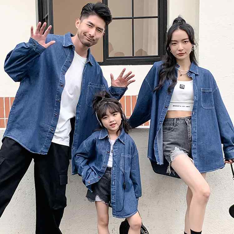 Occidental Goods - 親子服 リンクコーデ レディース メンズ 大人 キッズ 子供 赤ちゃん ベビー 家族写真 衣装 お揃い ペアルック リゾート トラベル 韓国 シャツ トップス レトロ デニム 春