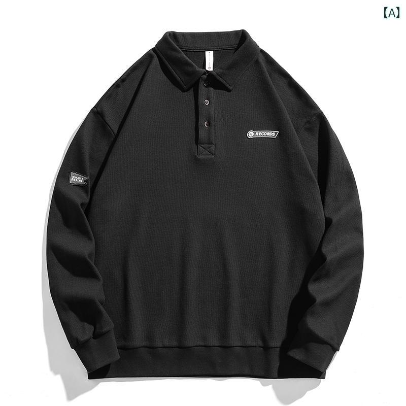 ポロシャツ カジュアル メンズ メンズ ファッション トップス 長袖 カジュアル スウェット トレーナー 春秋 プルオーバー ラウンドネック レジャー PオフィスO襟