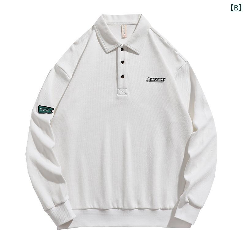 ポロシャツ カジュアル メンズ メンズ ファッション トップス 長袖 カジュアル スウェット トレーナー 春秋 プルオーバー ラウンドネック レジャー PオフィスO襟