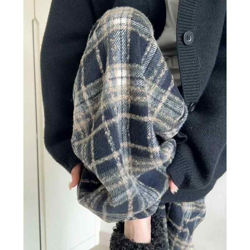 マタニティパンツ 秋冬 ワイドレッグ パンツ 妊娠 初期 冬 裏起毛 厚手 アウターウェア ストレート パンツ 冬服 妊婦 ファッション チェック