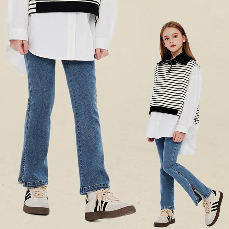 パンツ ズボン ボトムス おしゃれ ファッション 女の子 スリット ジーンズ 春秋 カジュアル スリム フレアパンツ キッズ 子供 デニム ロング