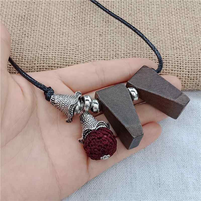 ネックレス 木 ロング レディース 服 レッド ボール ペンダント 韓国 ジュエリー エスニック アクセサリー レトロ セーター チェーン ファッション