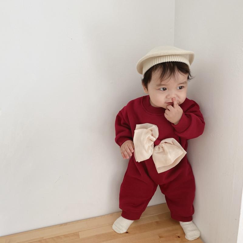 ロンパース ジャンプスーツ 赤ちゃん品 おしゃれ ファッション かわいい 春秋 女の子 外出着 リボン 暖かい コットン 幼児 プルオーバー 長袖