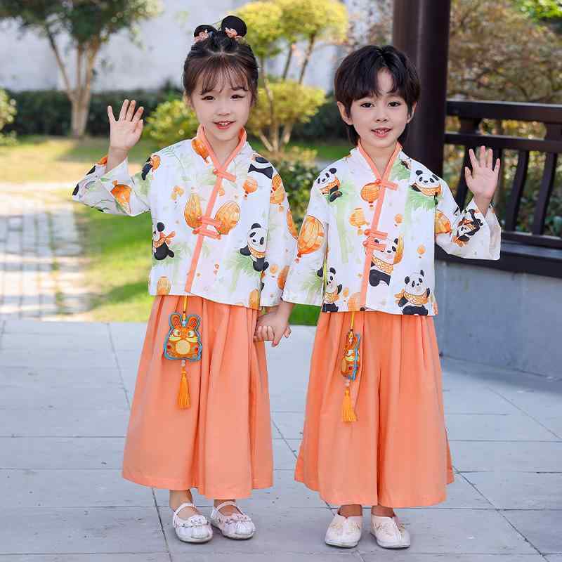 キッズ 子供服 男の子 女の子 韓服 春 レトロ 衣装 フェアリー 唐服 パフォーマンス 長袖 パンダ オレ..