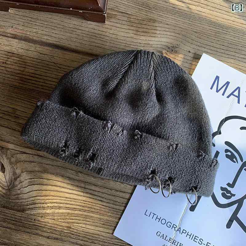 帽子 秋冬 レディース アイアン フープ ウール ハット 韓国 レトロ ホール ニット 帽 大家 帽 メンズ 防寒 帽子 メンズ レディース兼