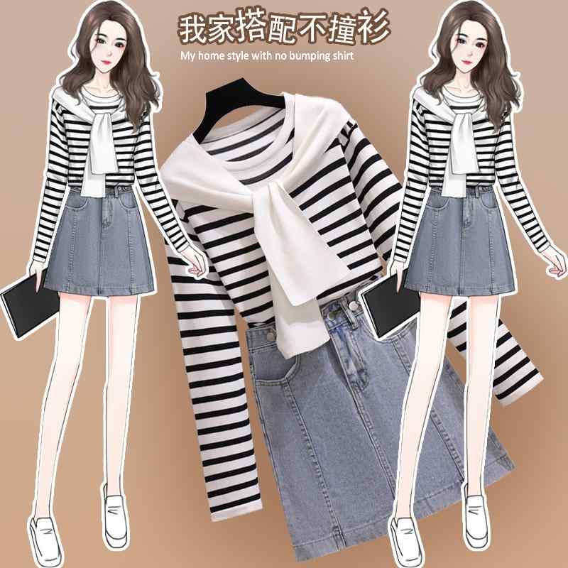 レディース Tシャツ ミニスカート 大人かわいい カレッジ デニムスカート 長袖 秋 快適コーデ 通学 レジャー リゾート 休日 レディース