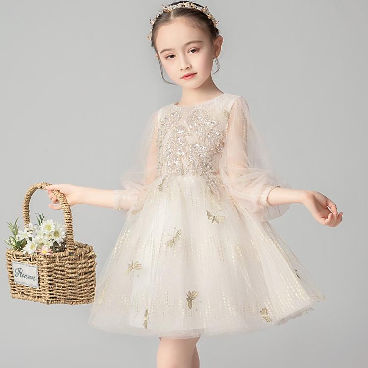 子供 シフォン プリンセスドレス 子供 ふわふわ フラワーガール ウェディングドレス イブニングドレス 長袖 ホスト ガール ピアノ発表会 演奏会 ドレス