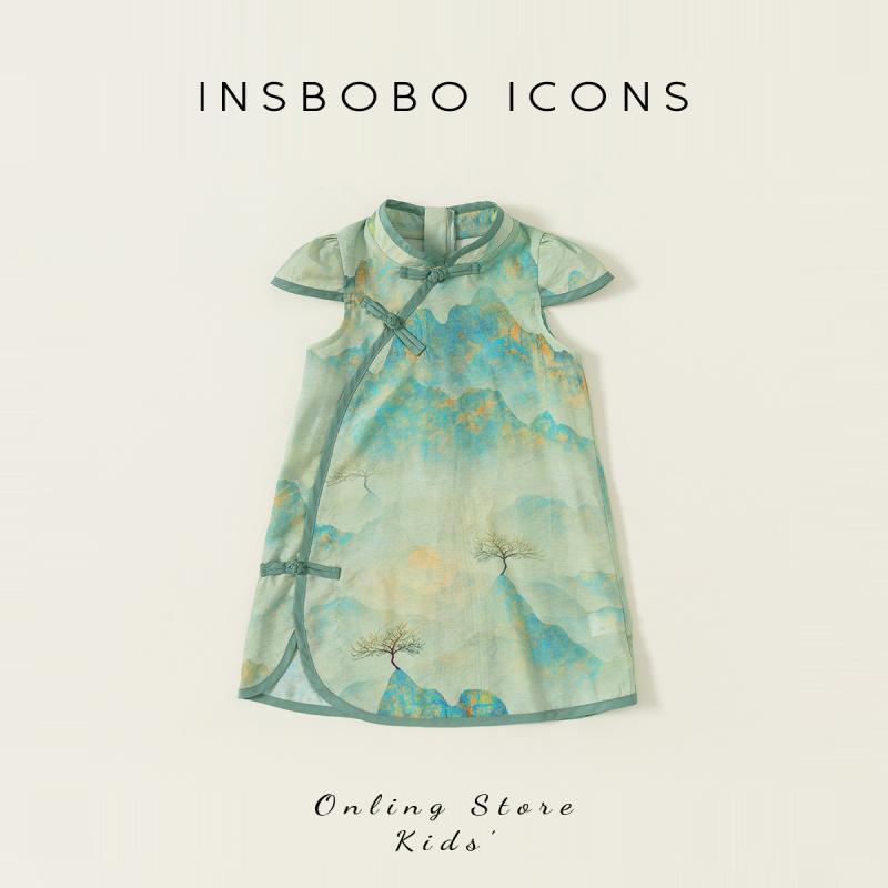 キッズファッション ドレス ワンピース ショート スカート 半袖 かわいい レトロ プリンセス チャイナ風 韓服 夏ウェア 子供 夏