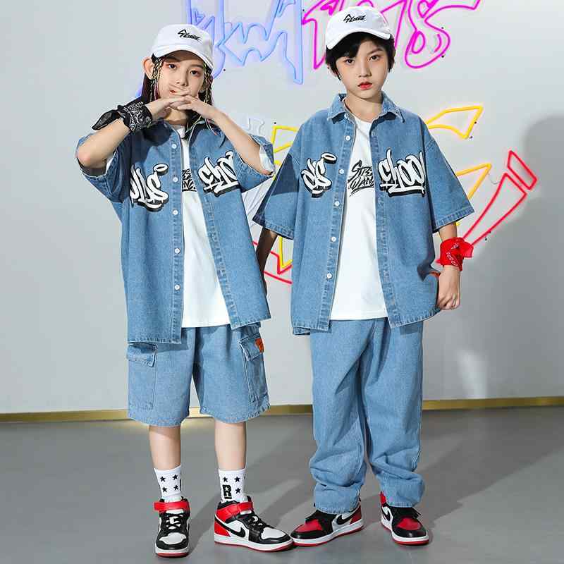 儿童套装 - キッズ ストリート ファッション セットアップ 子供服 ヒップ ホップ クール ダンス パフォーマンス カジュアル 衣装 ユニセックス