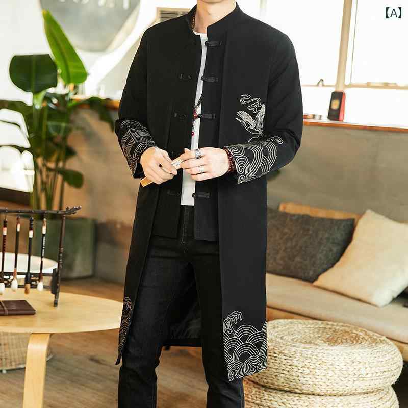 メンズ メンズ チャイナ風 刺繍 唐 中丈 フェイク セットアップ ウインドブレーカー 春 中国 アンティーク ジャケット