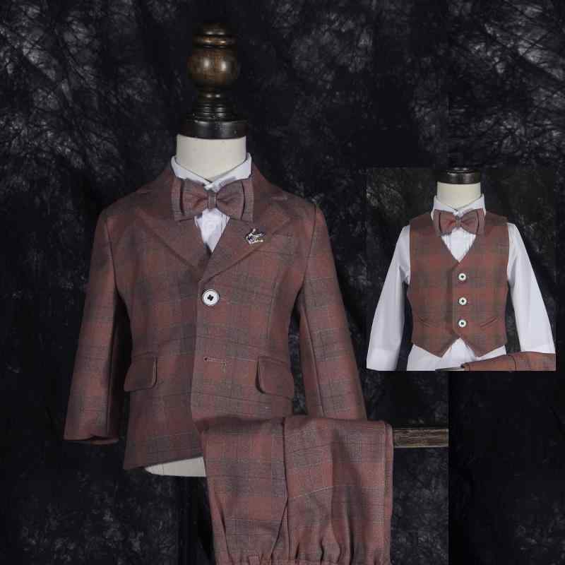 子供服 スーツ 秋服 ブリティッシ カジュアル 男の子 フォーマル シングルブレスト 礼服 セット品 チェック 発表会 演奏会