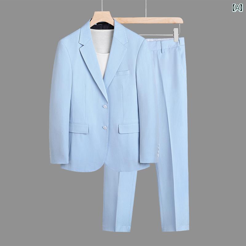 メンズ ファッション スーツ 無地 カジュアル 韓国 ビジネス スリム フォーマルスーツ セットアップ ダブル スリット ジャケット