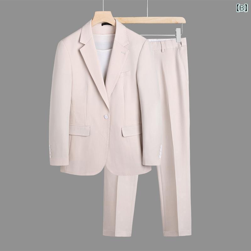 メンズ ファッション スーツ 無地 カジュアル 韓国 ビジネス スリム フォーマルスーツ セットアップ ダブル スリット ジャケット