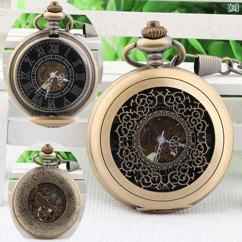懐中時計 吊り時計 バック レトロ フリップカバー 学生 メンズ レディース 機械式 ムーブメント マニュアル クラシック ウィンドウ グリル ローマ