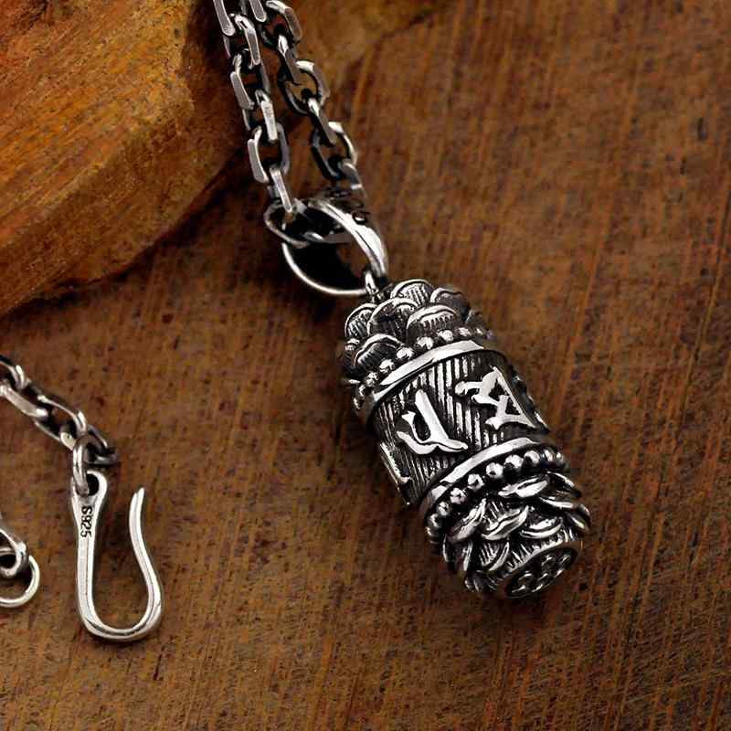 ペンダント かっこいい スター リング シルバー 6文字 マントラ ペンダント 回転 ボックス ギフト 内蔵 メンズ レディース アクセサリー