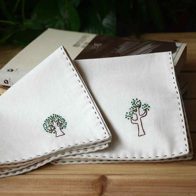 ハンカチ おしゃれ シンプル 刺繍 コットン カップル メンズ レディース 二重層 綿 メンズ レディース 白 ホワイト ステッチ かわいい