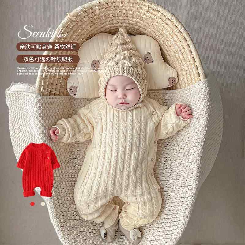 ロンパース ジャンプスーツ カバーオール ニット セーター シンプル カジュアル かわいい ベビー 赤ちゃん キッズ 乳幼児 子供 ベビー服 キッズファッション 子供服 男の子 女の子 秋冬