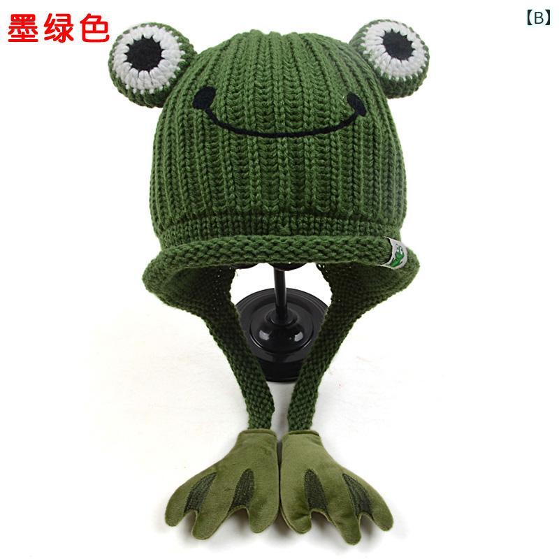 セキュアデポのキッズ ベビー 帽子 かわいい カエル アニマル ニット ウール ハット 子供 冬 ウール 耳保護 かわいい 秋冬 男の子 女の子 防寒対策 暖かい 約26歳 頭囲4851CM｜アングル3