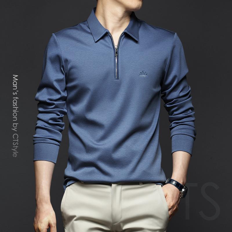 ポロシャツ ゴルフ メンズ 春秋 長袖 Tシャツ シルケット コットン ビジネス 秋 トップス レイヤリング..