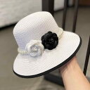 帽子 フレンチ レトロ エレガント パール フラワー フィッシャーマンハット レディース 夏 サンシェード 日焼け防止 バケットハット 黒白 ハット カメリアブ...