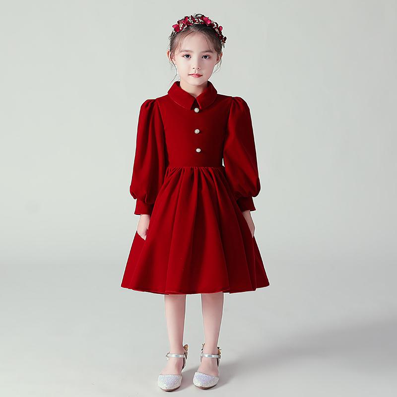 女の子 イブニングドレス ガール プリンセス ドレス キッズ フラワーガール 衣装 長袖 春服 厚手 バースデードレス 写真撮影 衣装