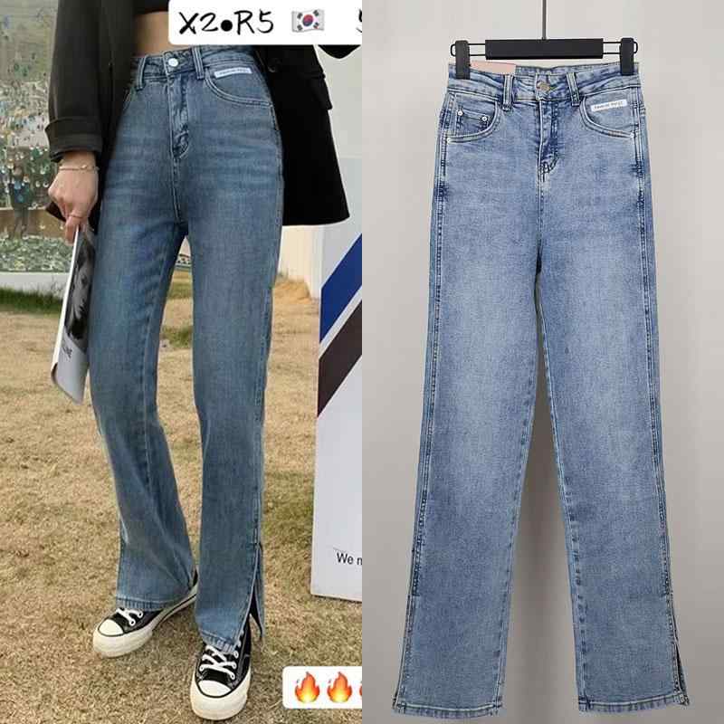 レディース ズボン パンツ デニム ショーツ ストレッチ ハイウエスト フィット サイドスリット ストレート ボトムス スリム ジーンズ カジュアル レディース