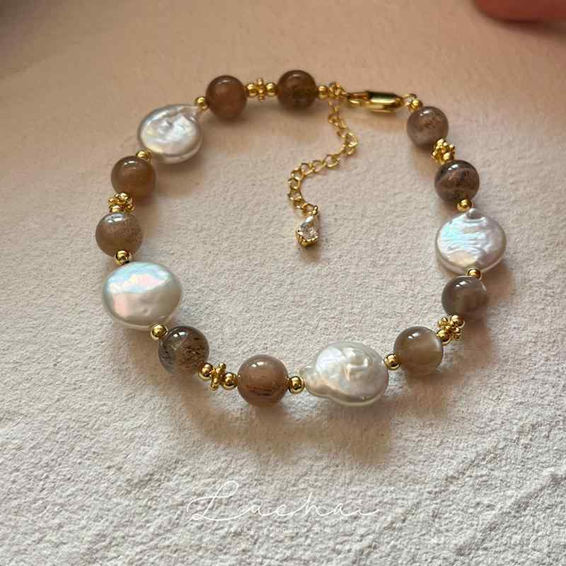 Moonstone - ブレスレット レディース 淡水バロックパール ビーズ リング シルバーブレスレット 豪華感 精巧 豪華感 ハンド ジュエリー レディース