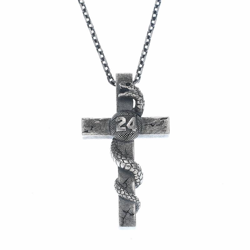 ネックレス かっこいい s925 スター リング シルバー ブライアント ネックレス バイパー ブラック マンバ クロス ペンダント ロング セーター チェーン ユニセックス