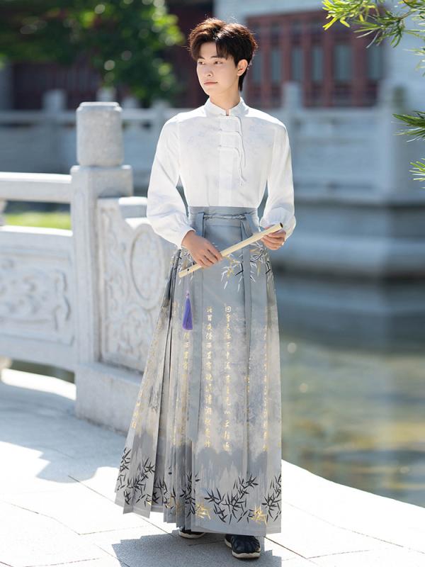 剣士 コスプレ 舞台衣装 メンズ 馬面スカート メンズ 中国 漢服 コーデュロイ ジャカードトップ 男の子 学生 クラス 制服 秋冬 刺繍 縫 ダンス ポリエステル繊維