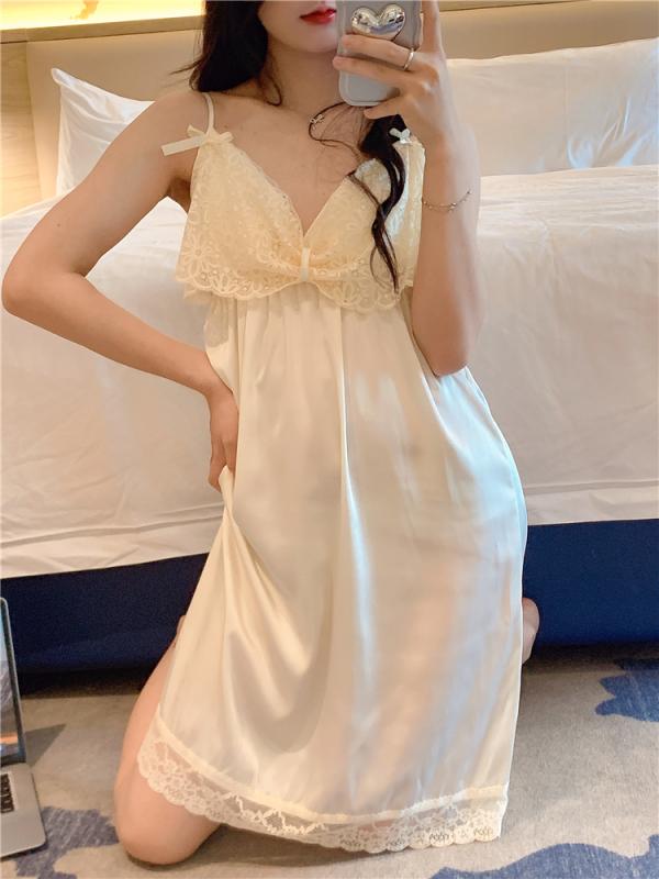 ネグリジェ サスペンダー レディース 夏 ひんやり 涼しい 快適 パジャマ 薄手 魅惑 レース ドレス セクシー Vネック