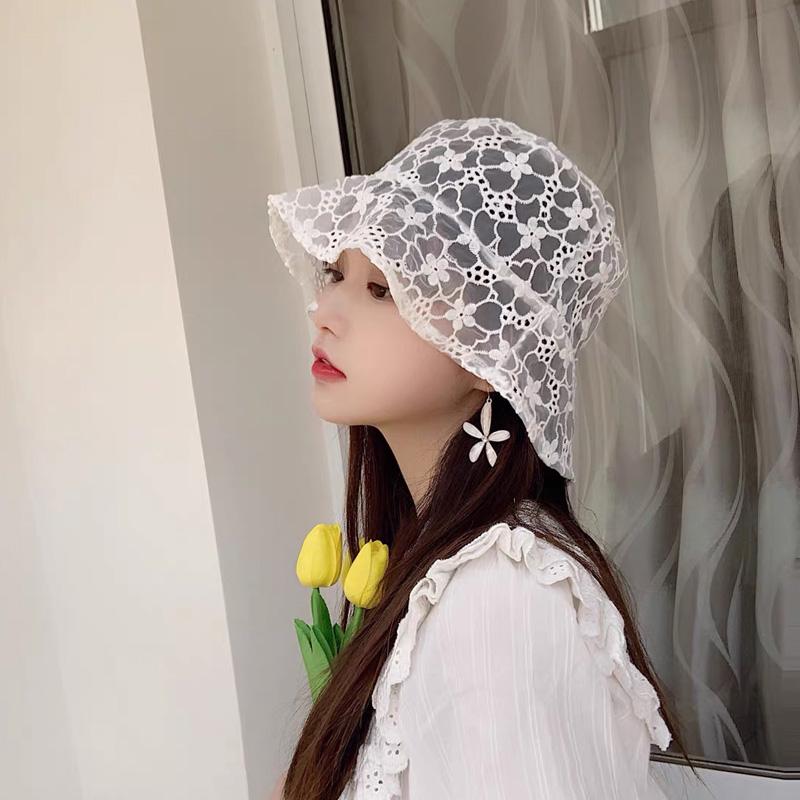レディース 帽子 ブラック ホワイト スイート かわいい キュート 春夏 日焼け防止 ベイスン フィッシャーマン ハット