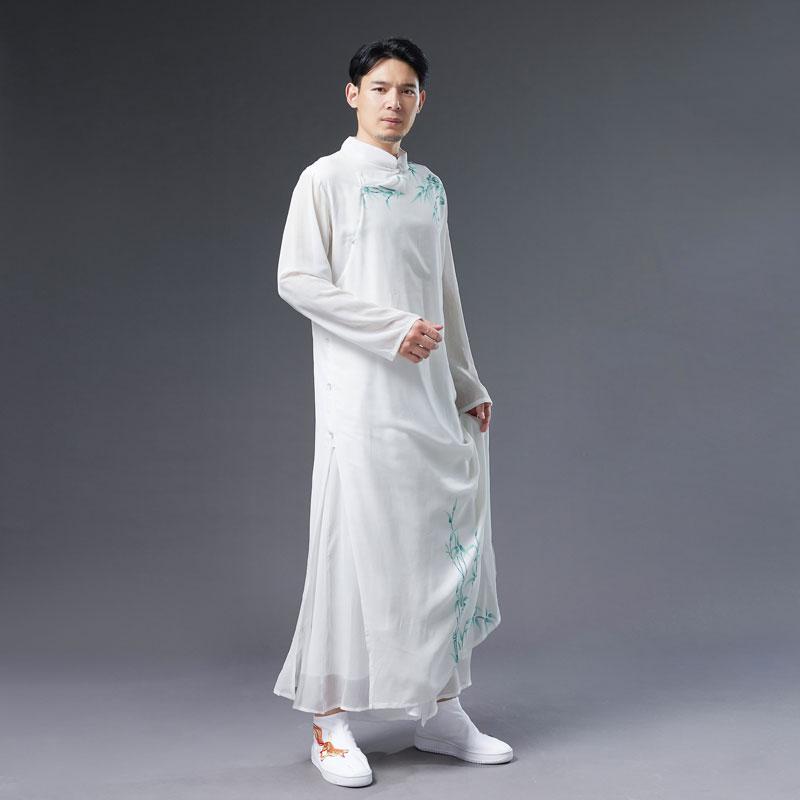 メンズ ファッション トップス ドレス ロング ガウン シャツ レトロ チャイナ風 唐装 メンズ 漢服 カジュアル 長袖 薄手 夏