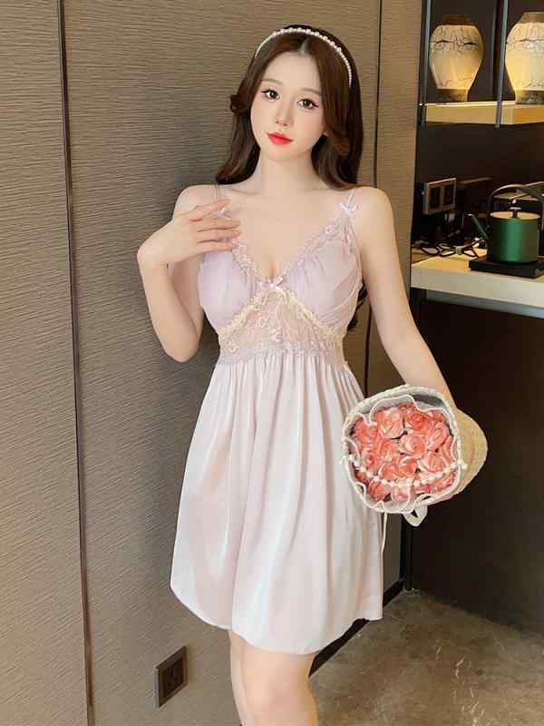 レディース セクシーランジェリー ネグリジェ かわいい セクシー お泊り レディース パジャマ シフォン 夏 ひんやり 涼しい 快適 キャミソール 胸パッド レース ルームウエア ナイトガウン
