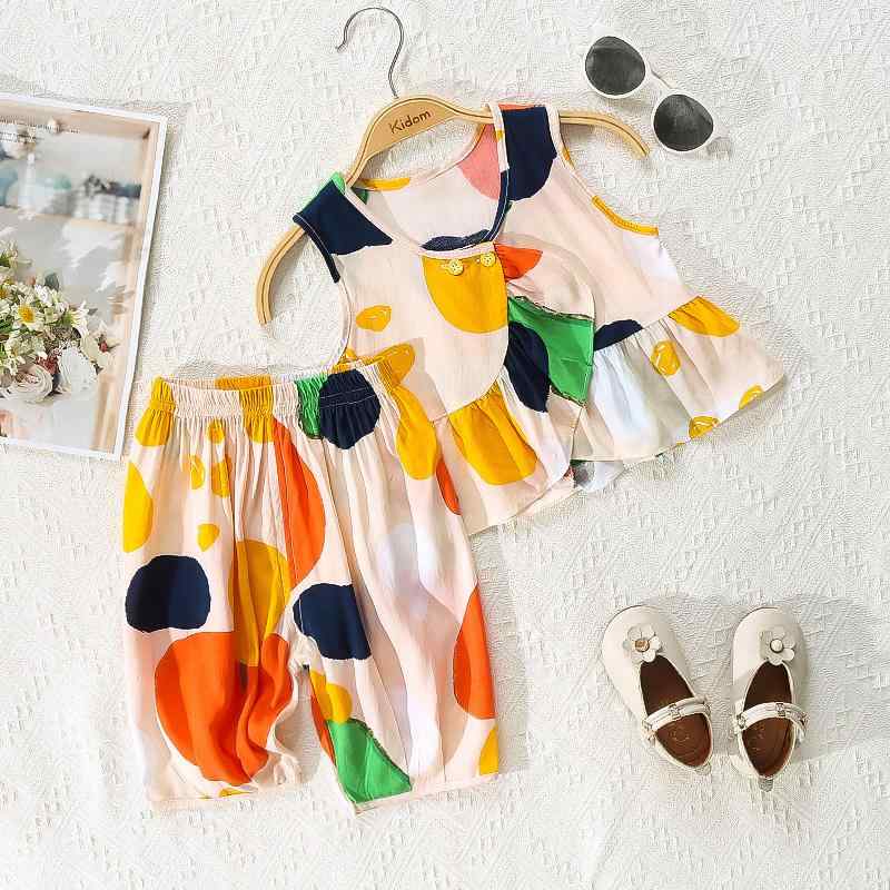 キッズ 夏服 セットアップ 女の子 ノースリーブ パンツ セット 綿 韓国 赤ちゃん ホーム ルームウェア 薄手 子供 華やか カジュアル