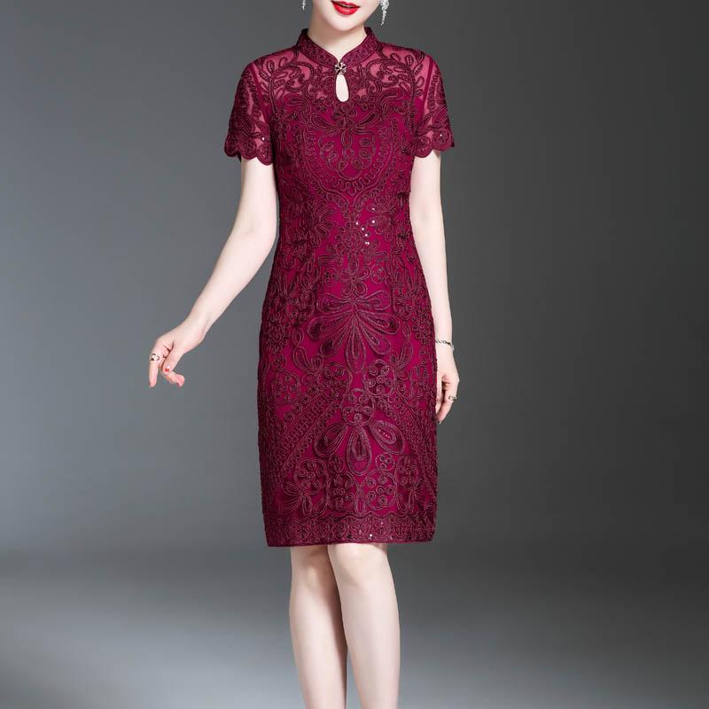 マザーズ ドレス 上品 きれいめ ワンピース ミセス レディース レースチャイナドレス おしゃれ ウェディングドレス 結婚 披露宴 チャイナドレス レース 夏 淑女 セレモニー スリットし 淑女 セレモニー