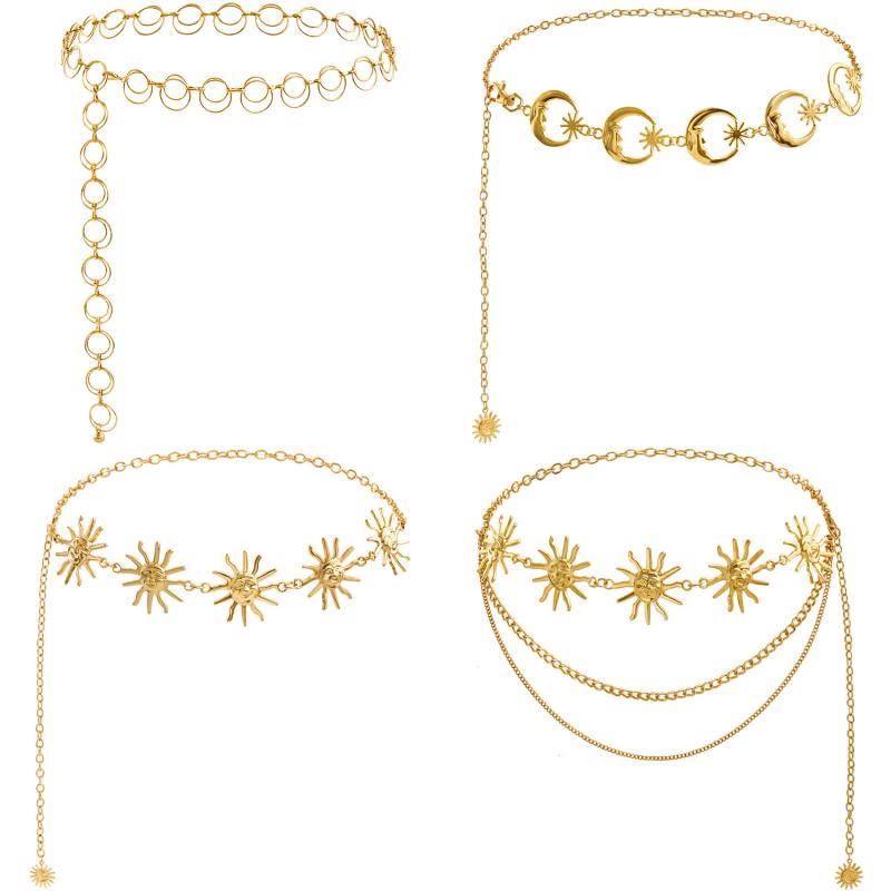 レディース チェーンベルト アクセサリー ボディ チェーン 太陽 月 ドレス ウエストチェーン ストリート ファッションメタル ファッション