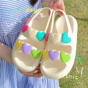 サンダル 夏 屋外 海辺 休暇 滑りにくい ビーチ シューズ スイート カラフル ラブ ハート ステッピング サンダル レディース ハート ローヒール