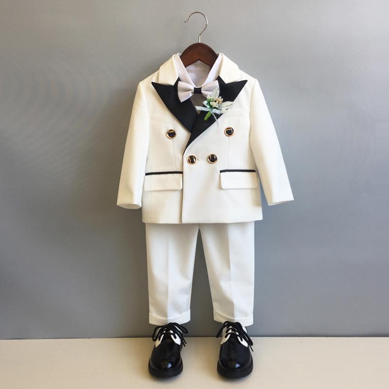 子供服 キッズ 男の子 スーツ セット おしゃれ 白 ドレス 秋冬 英国 ブリティッシュ シングルブレスト イベント セレモニー モノトーン