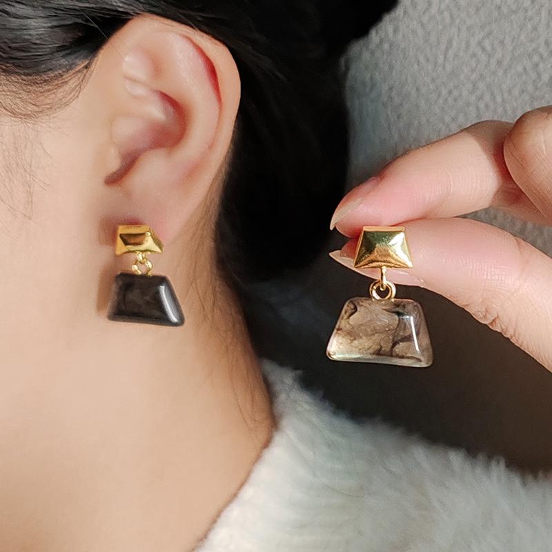 ピアス S925 シルバー ニードル 韓国 精巧 ピアス シンプル コンパクト ブラウン ファッション アクセサリー レディース 装飾品 ジュエリー