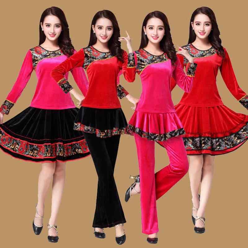 ベリーダンス トップス セットアップ スーツ 衣装 セット 体操 スカート 起毛 エレガント ダンス 肥厚 ..