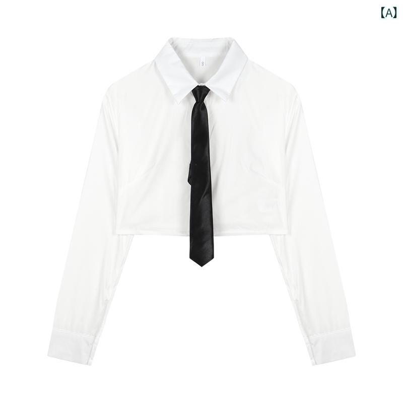 シャツ ブラウス ミニスカート セットアップ 長袖 春 へそ出し 制服 JKファッション キュート スタイリッシュ レディース