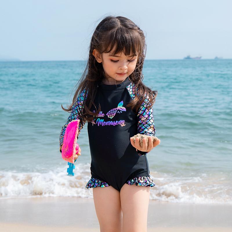 Swimwear - 水着 子供 スイムウェア キッズ 女の子 プリンセス ファッション 夏 マリンリゾート プール 海水浴 夏 スイム ウェア ワンピース 長袖 マーメイド 人魚 速乾 日焼け防止