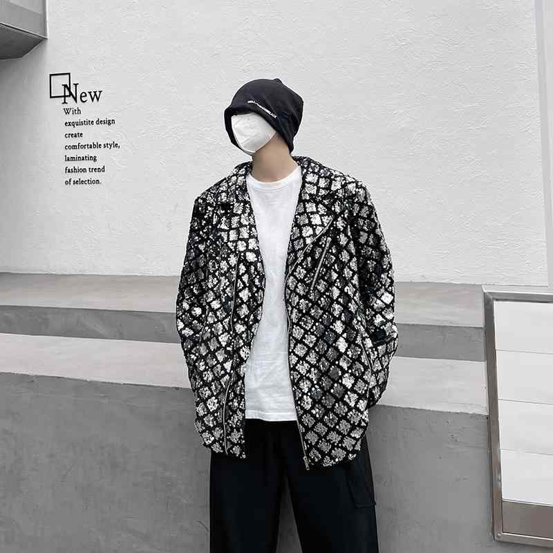 ジャケット おしゃれ ストリート ジャケット メンズ レディース スパンコール キラキラ 反射 シルバージャケット ヒップホップ トップス